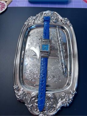 Ecclissi Sterling Silver Blue Leather Strap Women's Watch